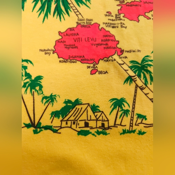 Bula Fuji Bright Yellow Vintage Cotton Graphic T Shirt Mc.Poly Size 42 - Picture 9 of 11